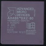 AMD 486 processor. Note the logo in the lower right corner. Package is from Kyocera (Click for larger version)